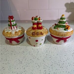 Festive Holiday Ceramic trinket Jars Set
